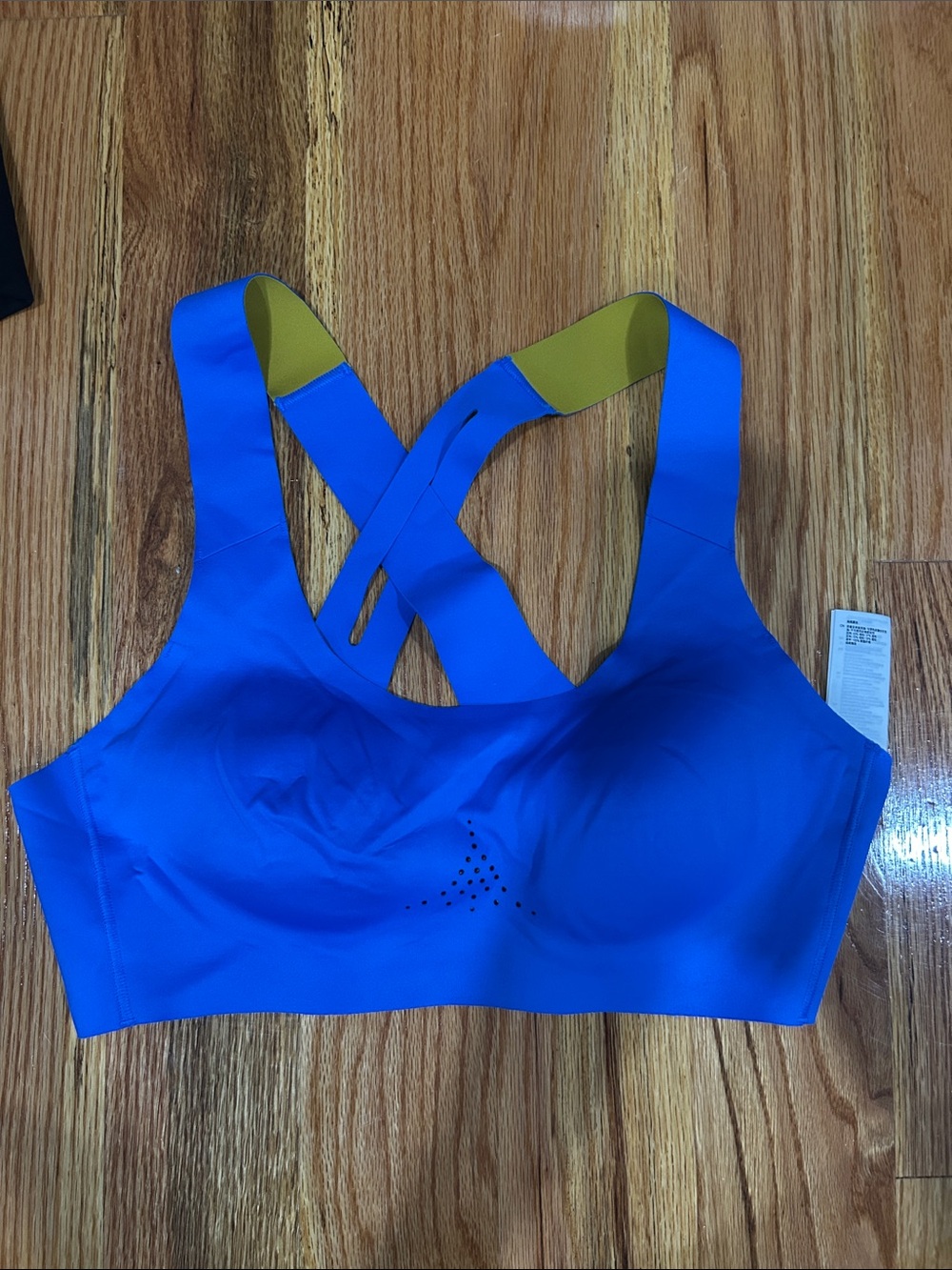 Brooks Electric Blue Crossback Sports Bra with Yellow Lining